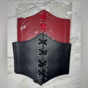 Corset Waist Belt for Women in Black & Red,‎ Set of 2